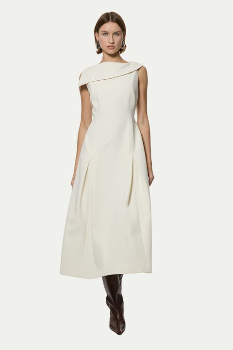 Asymmetric Neck Tailored Dress