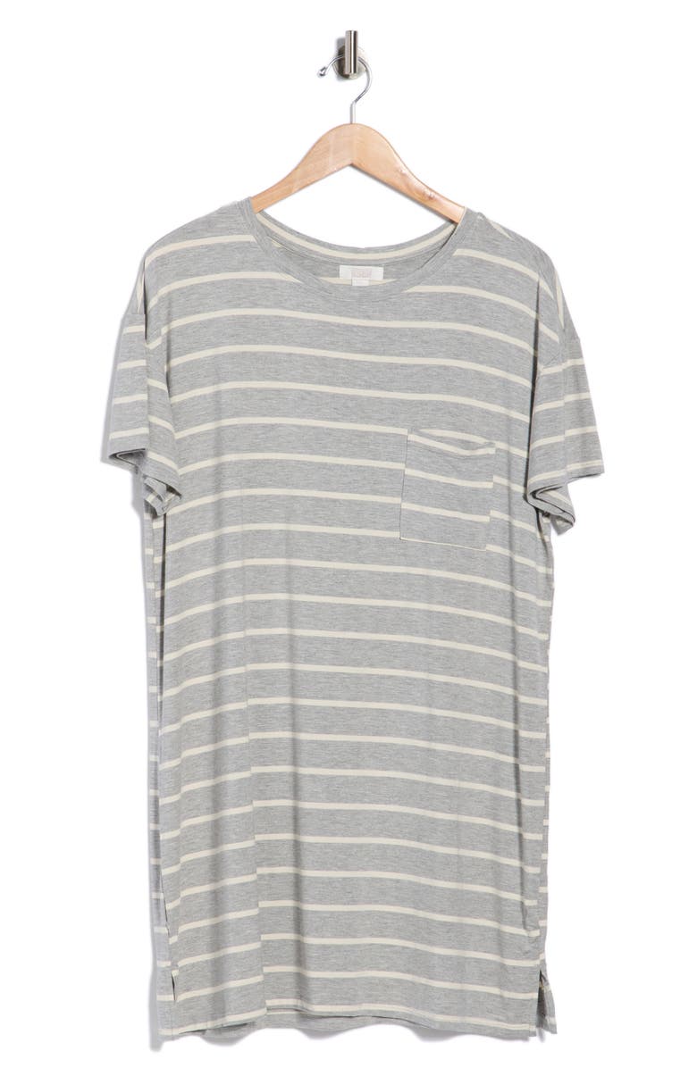 NORDSTROM RACK Tranquility Short Sleeve Nightshirt, Main, color, Grey Htr- Ivory Horizon Stripe