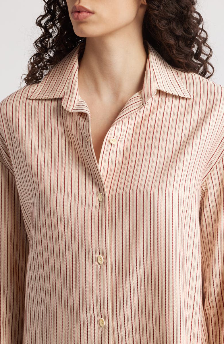 Faithfull the Brand En Vau Oversize Pinstripe Button-Up Shirt, Alternate, color, Pinstripe Garnet/ Blush