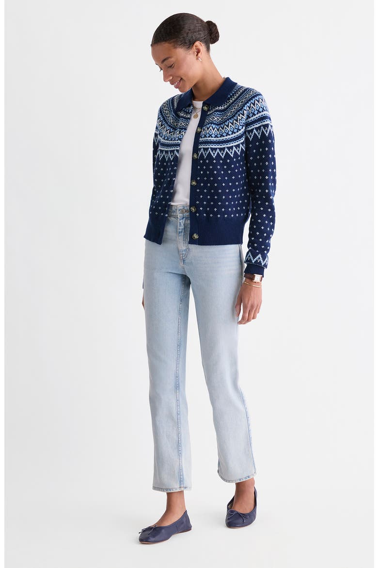 Fair Isle Polo Cardigan, Alternate, color, NAUTICAL NAVY