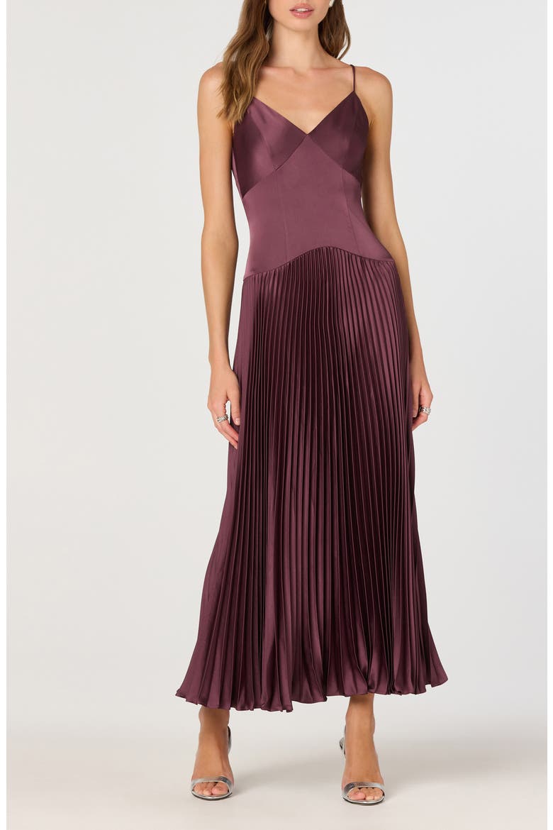 Pleated Drop Waist Dress, Main, color, EGGPLANT
