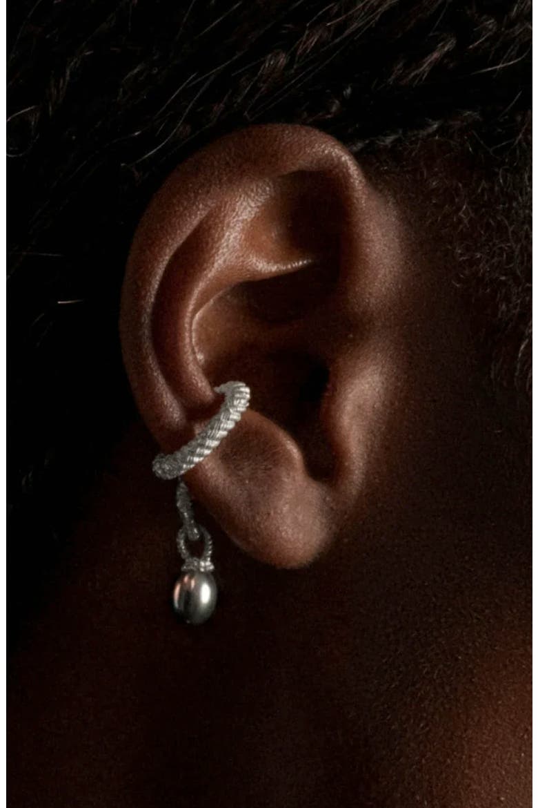 Adorned Imitation Pearl Ear Cuff, Alternate, color, METALLIC SILVER