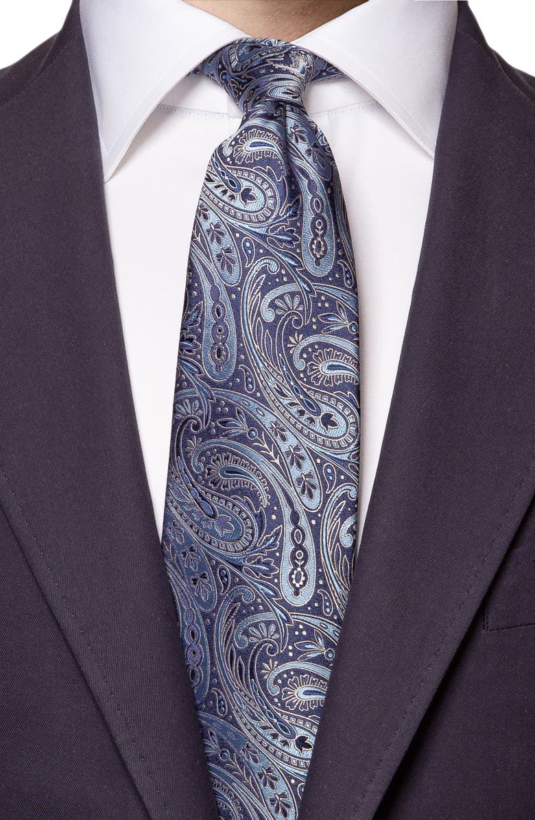 Eton Blue Paisley Silk Tie, Alternate, color,