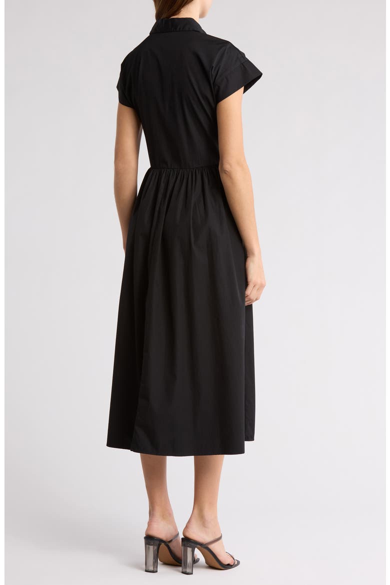Drop Waist Button Front Cotton Midi Dress, Alternate, color, BLACK