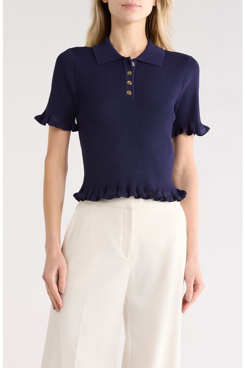 Pointelle Knit Polo, Main, color, NAVY