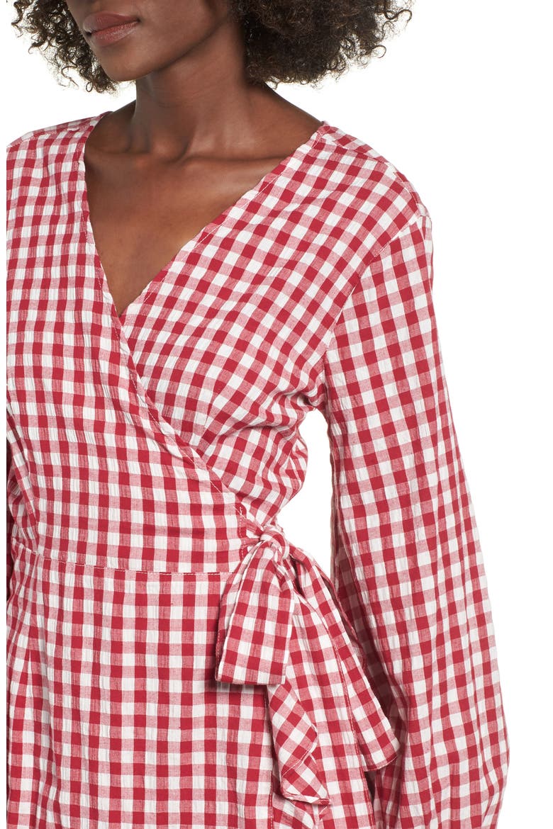 Gingham Wrap Dress, Alternate, color, RED
