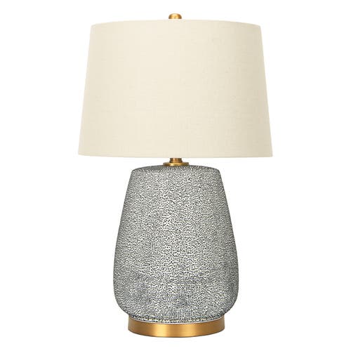 Storied Home Textured Stoneware Table Lamp With Gold Accents And Linen Shade, Blue And Gold In Blue