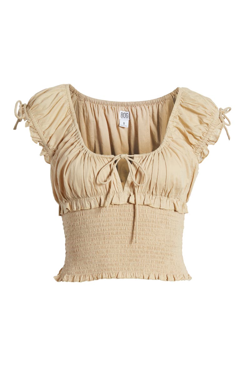 Nova U-Neck Smocked Waist Cotton Top, Alternate, color, SAND