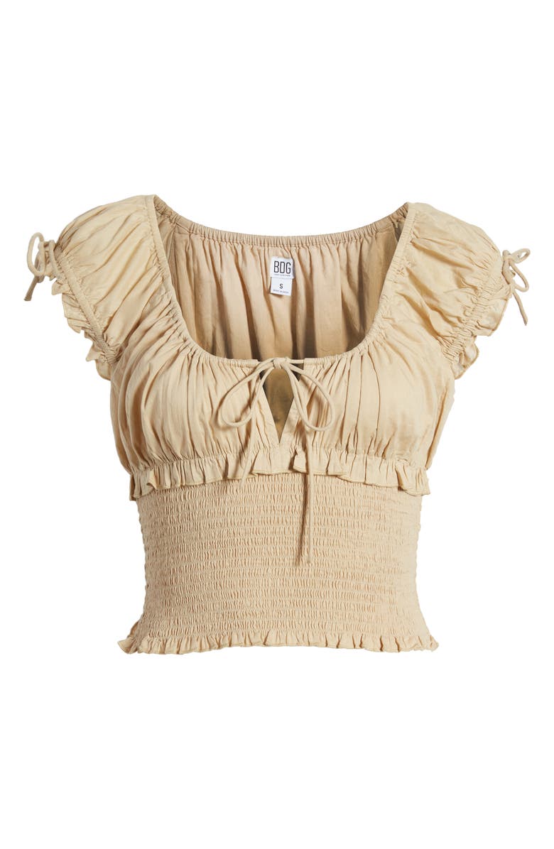 BDG Urban Outfitters Nova U-Neck Smocked Waist Cotton Top, Alternate, color, Sand