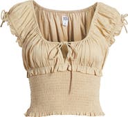 BDG Urban Outfitters Nova U-Neck Smocked Waist Cotton Top