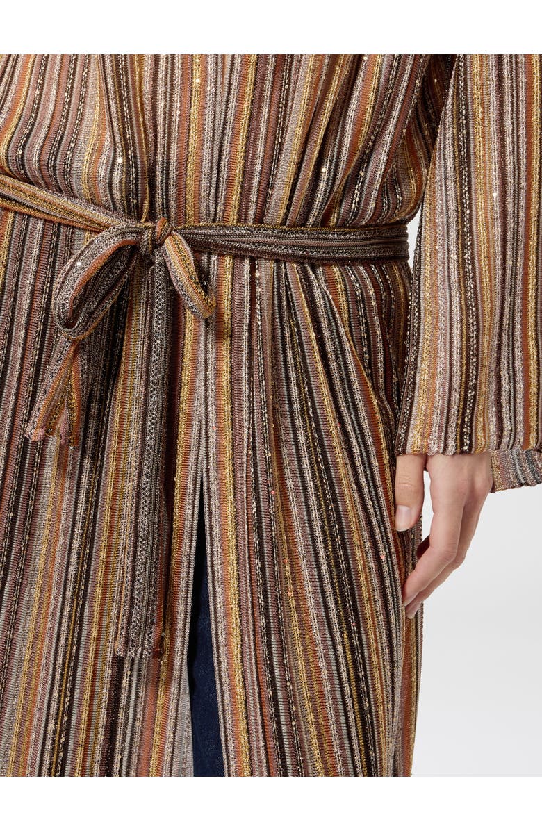 Missoni Ribbed Viscose Lamé Long Cardigan With Belt, Alternate, color, Green& Brown