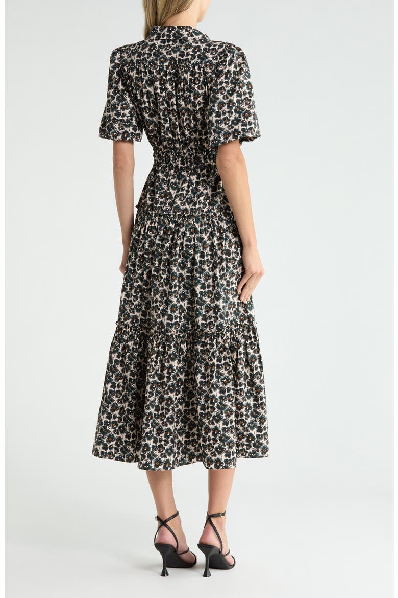 Dahlia Balloon Sleeve Cotton Shirtdress, Alternate, color, TEAL ANEMONE FLORAL