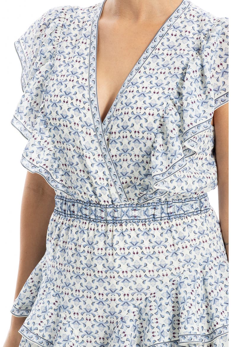 Floral Ruffle Minidress, Alternate, color, WHITE/ BLUE