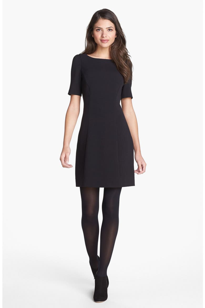 'kylie' stretch a-line dress, Main, color, BLACK