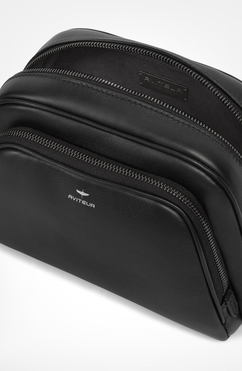 Aviteur Necessaire Calfskin Zipped Toiletry Bag, Alternate, color, Black