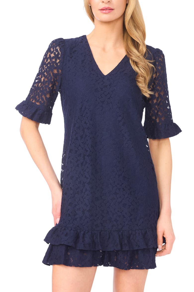 Lace V-Neck Minidress, Alternate, color, CLASSIC NAVY