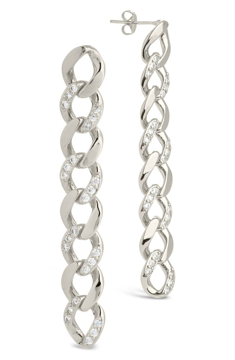 Sterling Forever CZ Cuban Chain Link Drop Earrings, Main, color, Silver