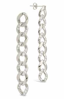 Sterling Forever CZ Cuban Chain Link Drop Earrings