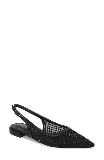 BERNESS BERNESS KENNA RHINESTONE FISHNET SLINGBACK POINTED TOE SKIMMER FLAT