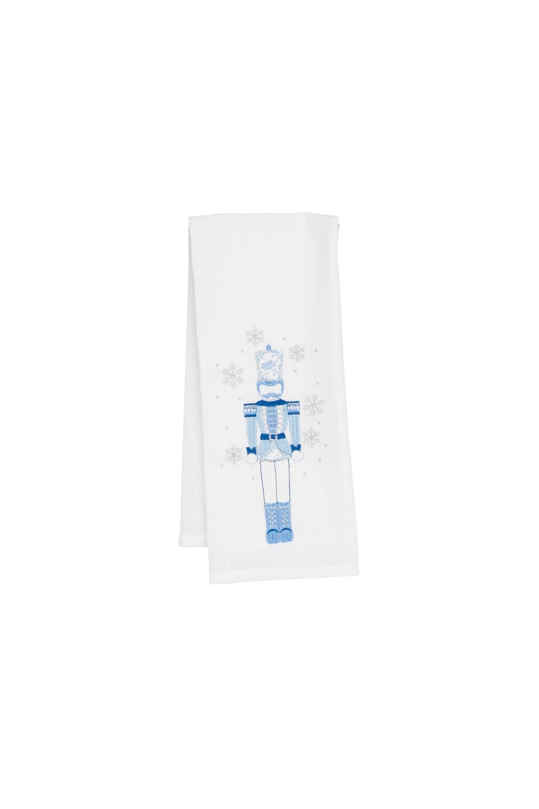 Icy Nutcracker Botanical Embroidered Christmas Towel, Main, color, Blue