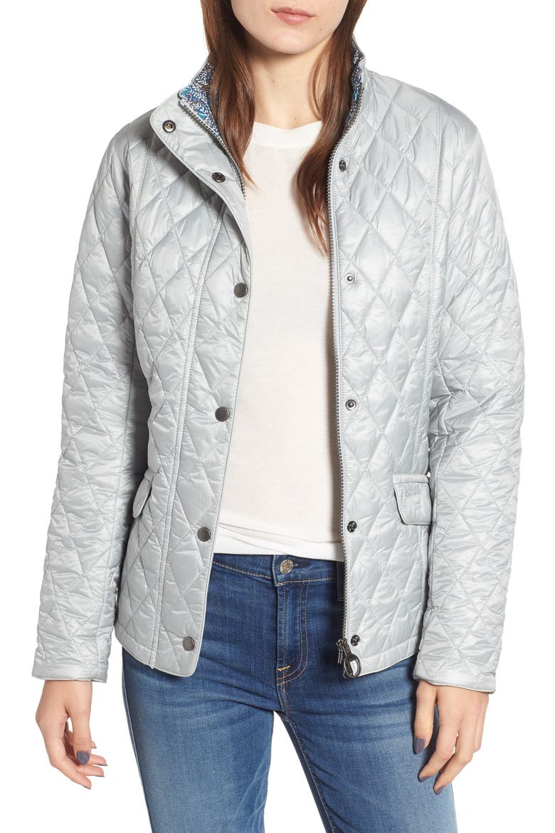 x Liberty Victoria Quilted Jacket (Nordstrom Exclusive), Main, color, ICE WHITE/ FUCHSIA