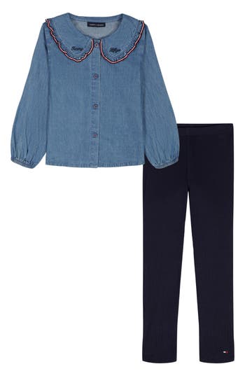 Tommy Hilfiger Denim Button-up Shirt & Leggings Set In Blue