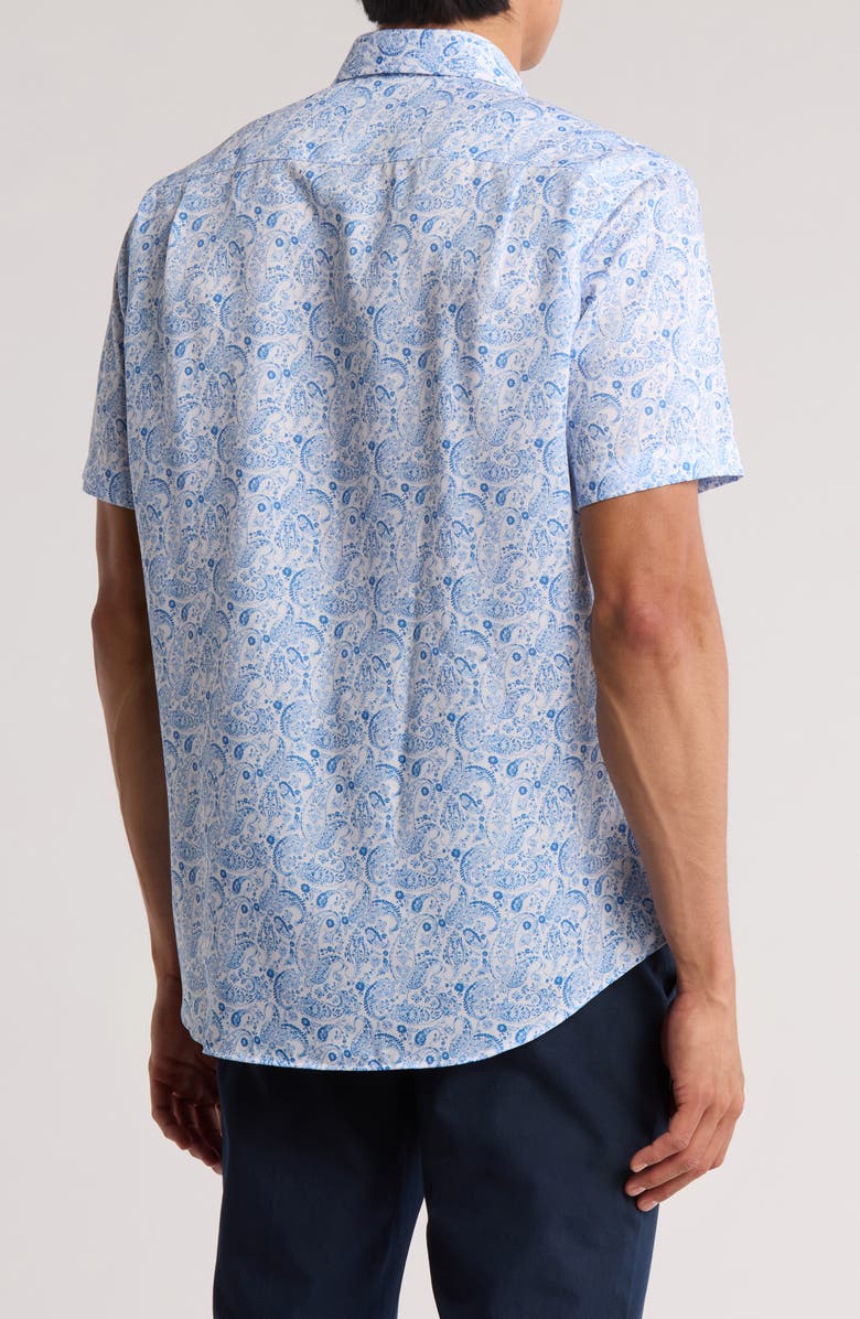 David Donahue Paisley Short Sleeve Sport Shirt, Alternate, color, White/ Blue