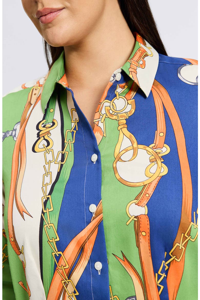 June Status Chain Cotton Button-Up Shirt, Alternate, color, GREEN MULTI
