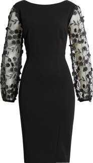 Connected Apparel Floral Mesh Sleeve Sheath Dress