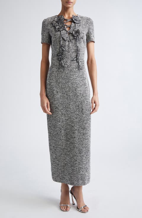 Bouclé Tweed Jersey Sheath Dress