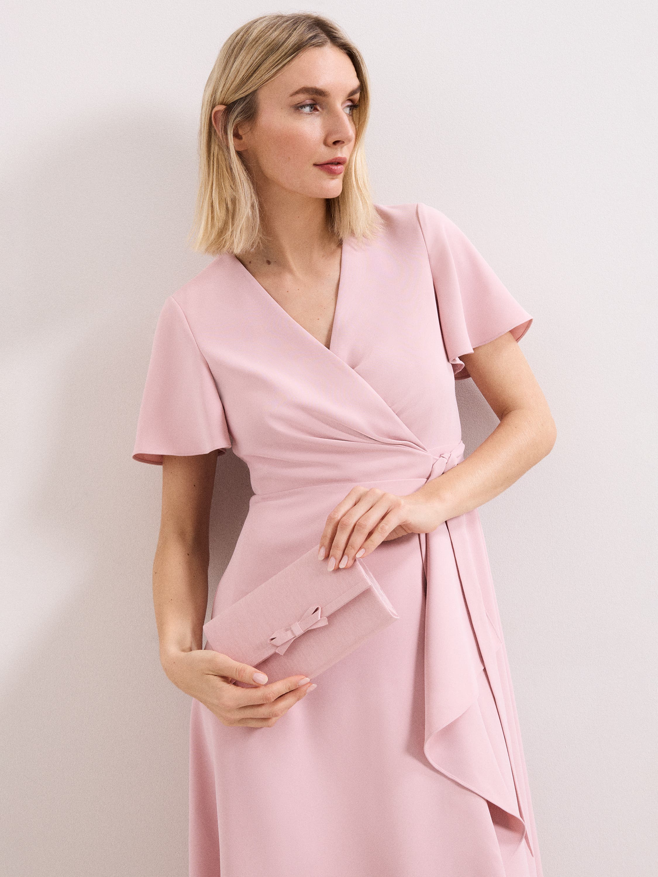 Phase Eight Grosgrain Bow Clutch, Alternate, color, Pale Pink