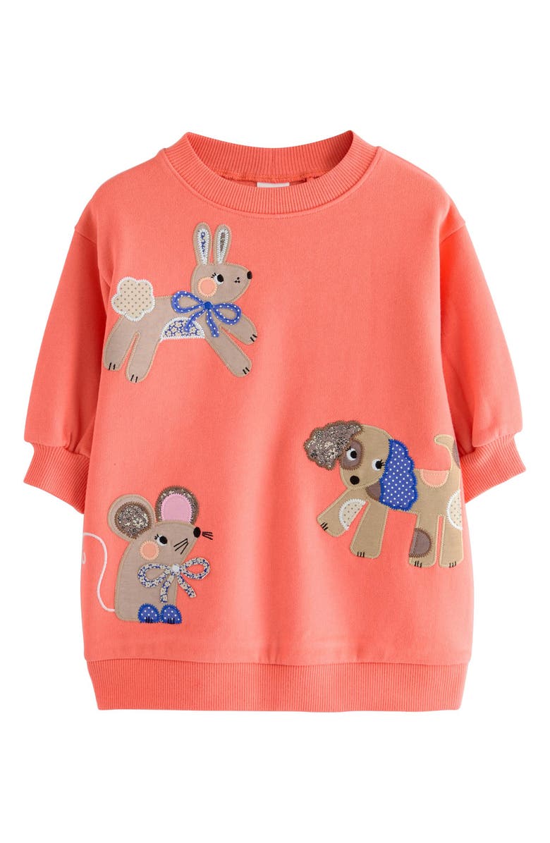 NEXT Kids' Character Appliqué Long Sleeve Cotton Blend Sweatshirt Dress, Main, color, Multi