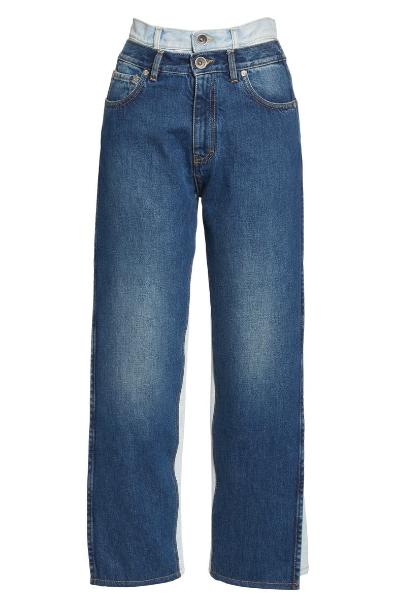 Maison Margiela Trompe l'Oeil Layered Waist Wide Leg Crop Jeans, Alternate, color,