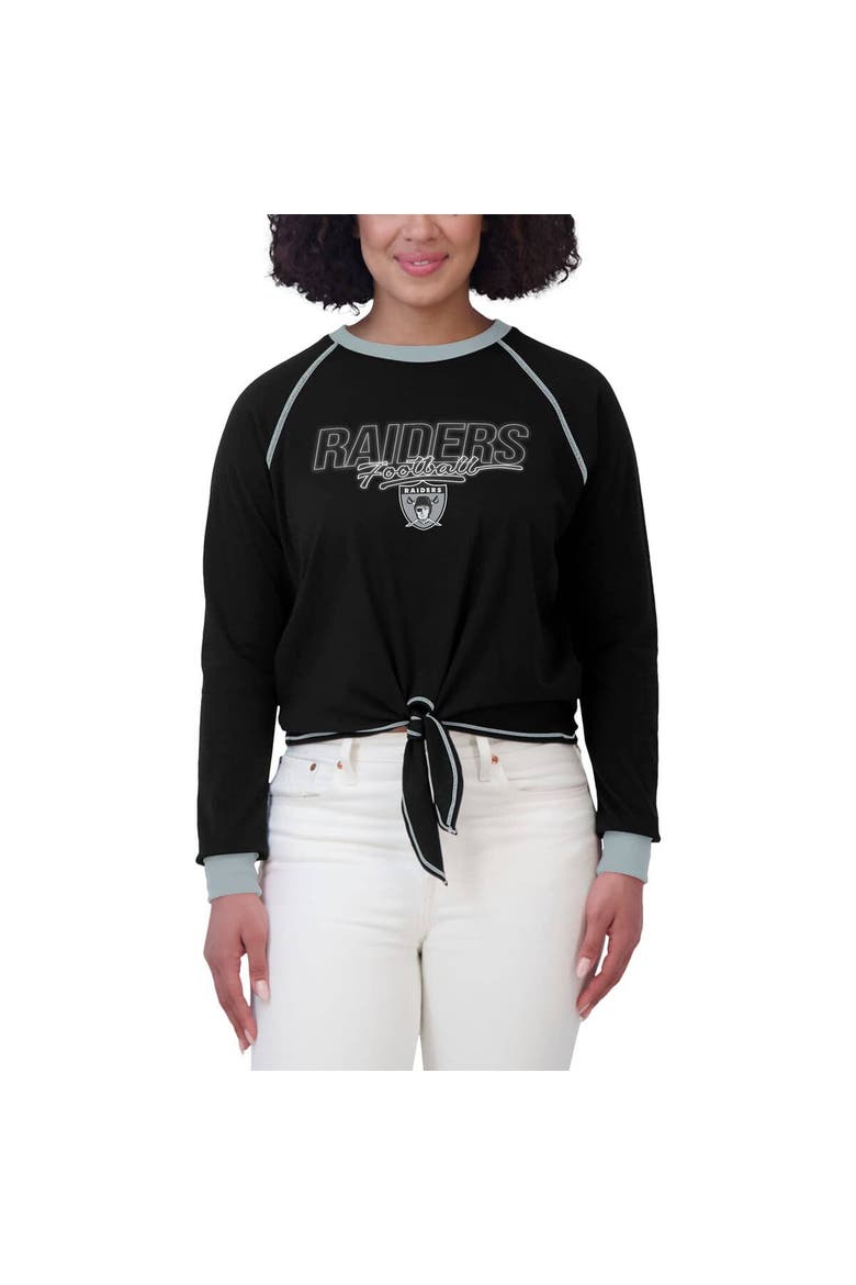 Women's WEAR by Erin Andrews Black Las Vegas Raiders Tie-Front Long Sleeve T-Shirt, Alternate, color, Black