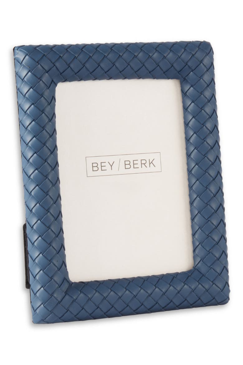 Woven Leather Picture Frame, Main, color, NAVY