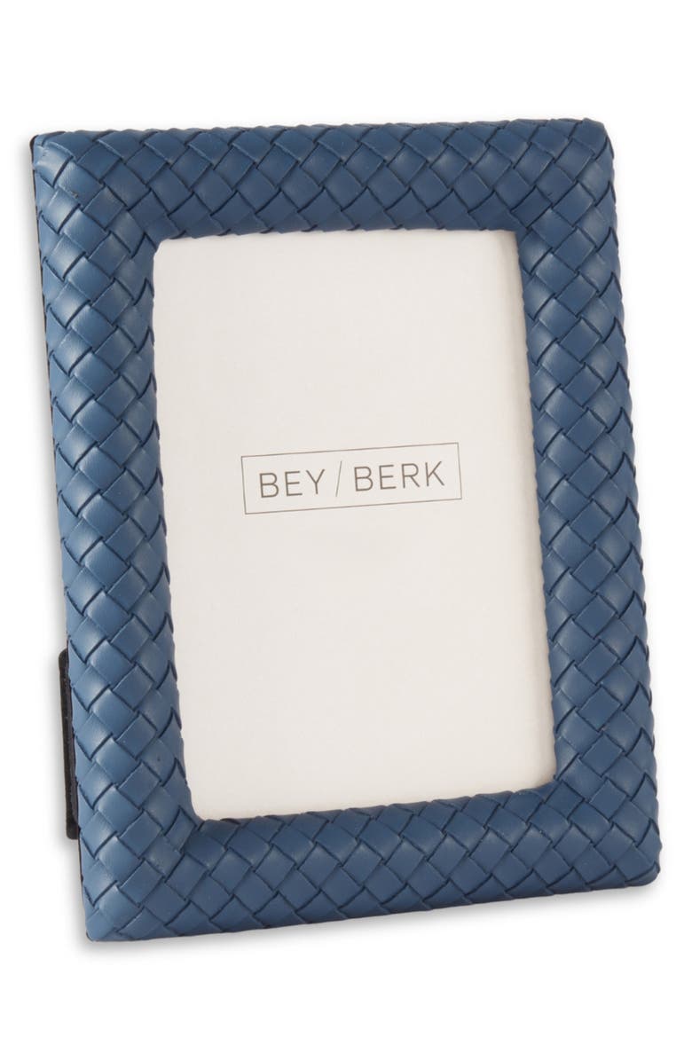 Bey-Berk Woven Leather Picture Frame, Main, color, Navy