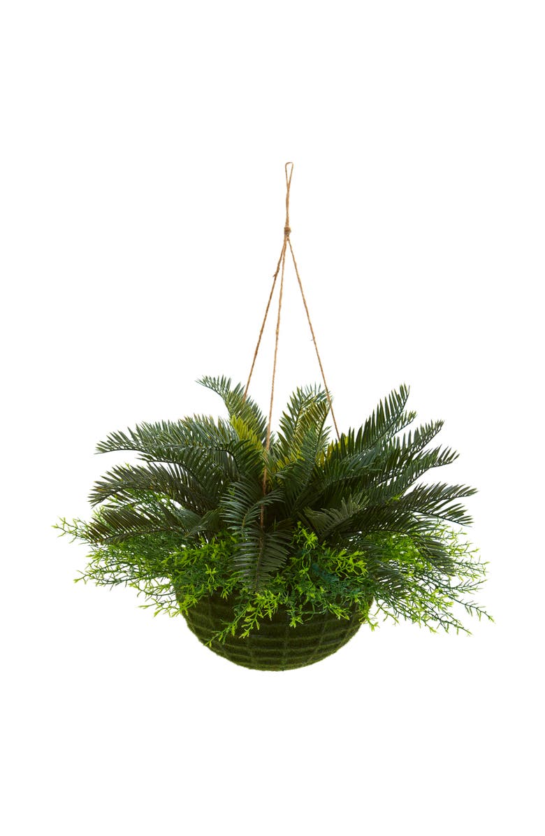 NEARLY NATURAL Cycas Artificial Plant in Mossy Hanging Basket, Main, color, Green