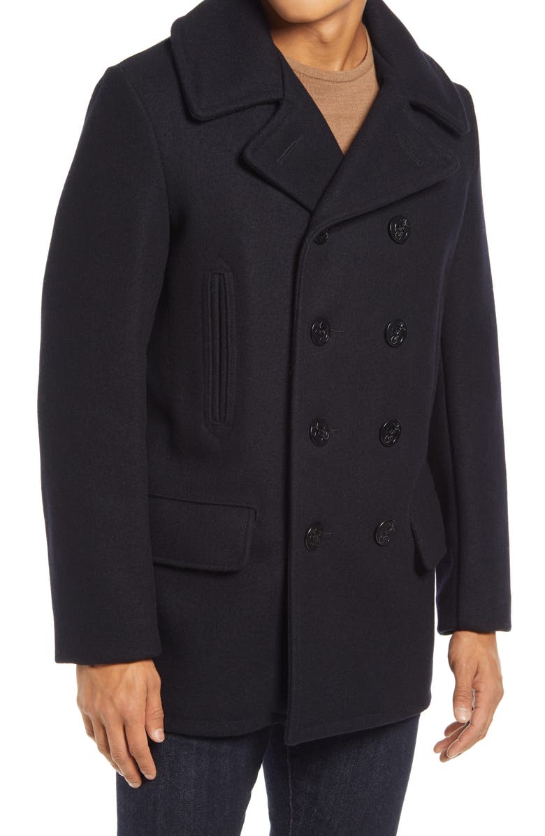 Schott NYC Melton Wool Blend Peacoat, Alternate, color, 