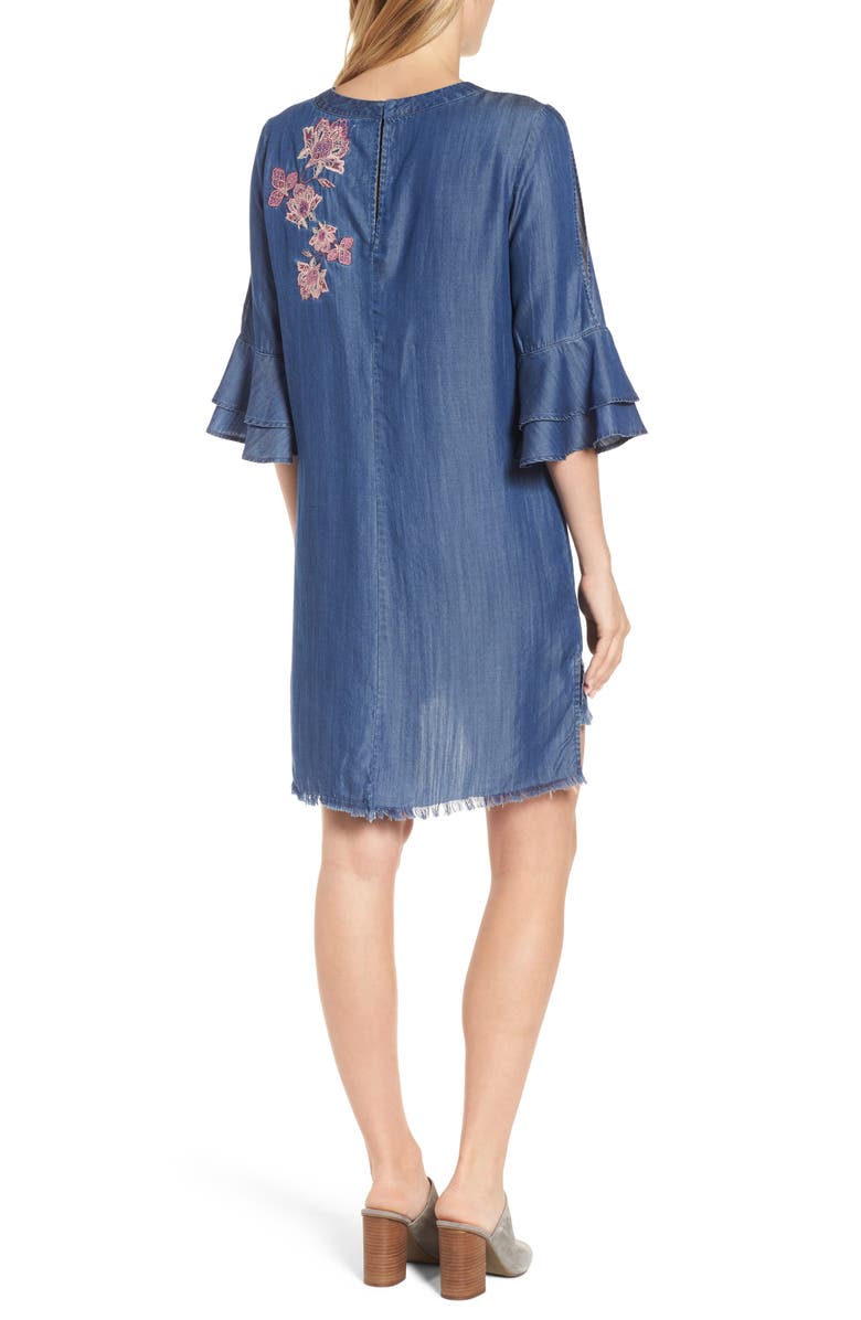 Billy T Embroidered Chambray Keyhole Dress, Alternate, color, 