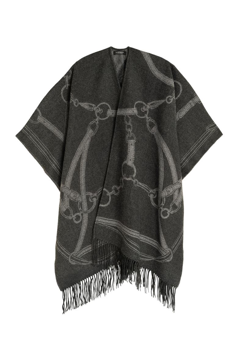 Equestrian Jacquard Oversized Ruana, Main, color, Charcoal/Lt Grey