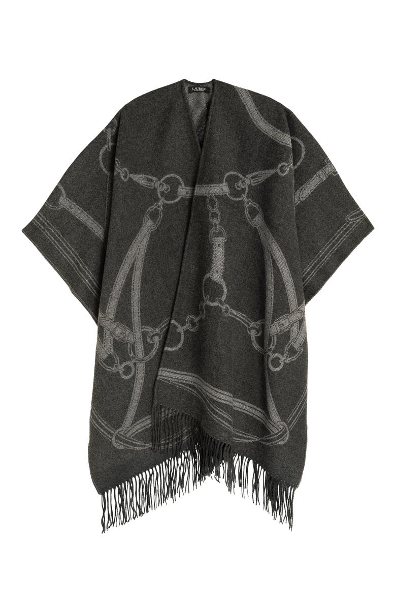 Lauren Ralph Lauren Equestrian Jacquard Oversized Ruana, Main, color, Charcoal/Lt Grey