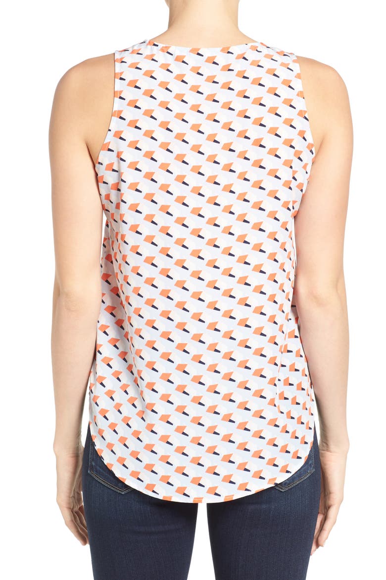 Button Front Print Tank, Alternate, color, BLUE- ORANGE RETRO GEO