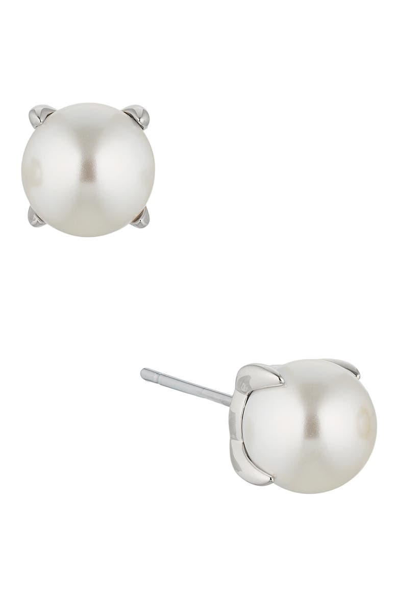 Dot Dot Dot Imitation Pearl Stud Earrings, Main, color, RHODIUM/ PEARL