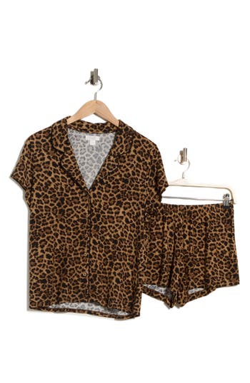 Nordstrom Rack Tranquility Shortie Pajamas In Tan- Black Classique Leopard