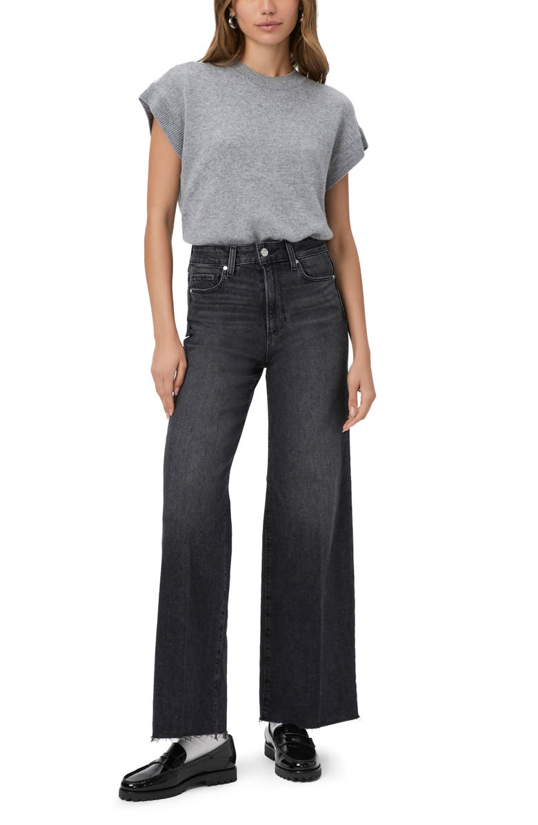 PAIGE Anessa Raw Hem High Waist Wide Leg Jeans, Alternate, color, Viper Black Distressed