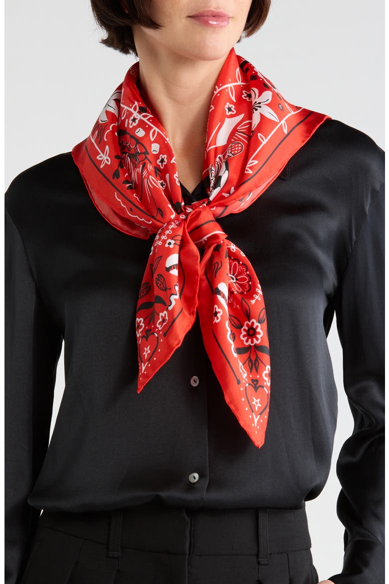 square silk bandana scarf, Main, color, MARASCHINO