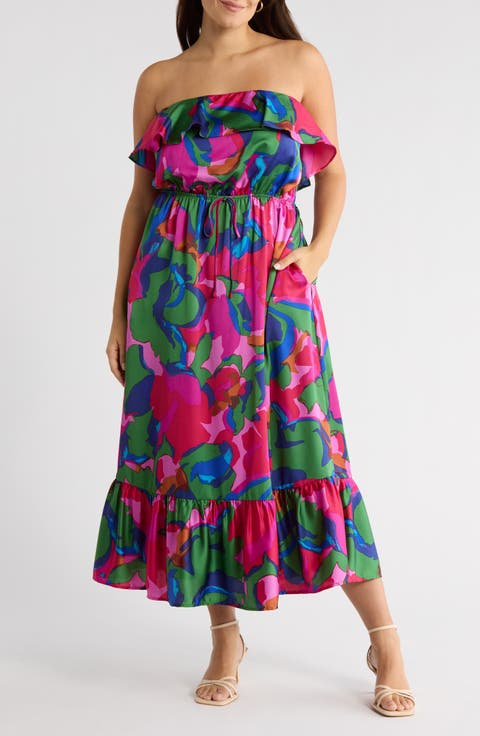 Paige Floral Print Ruffle Sleeveless Midi Dress (Plus)
