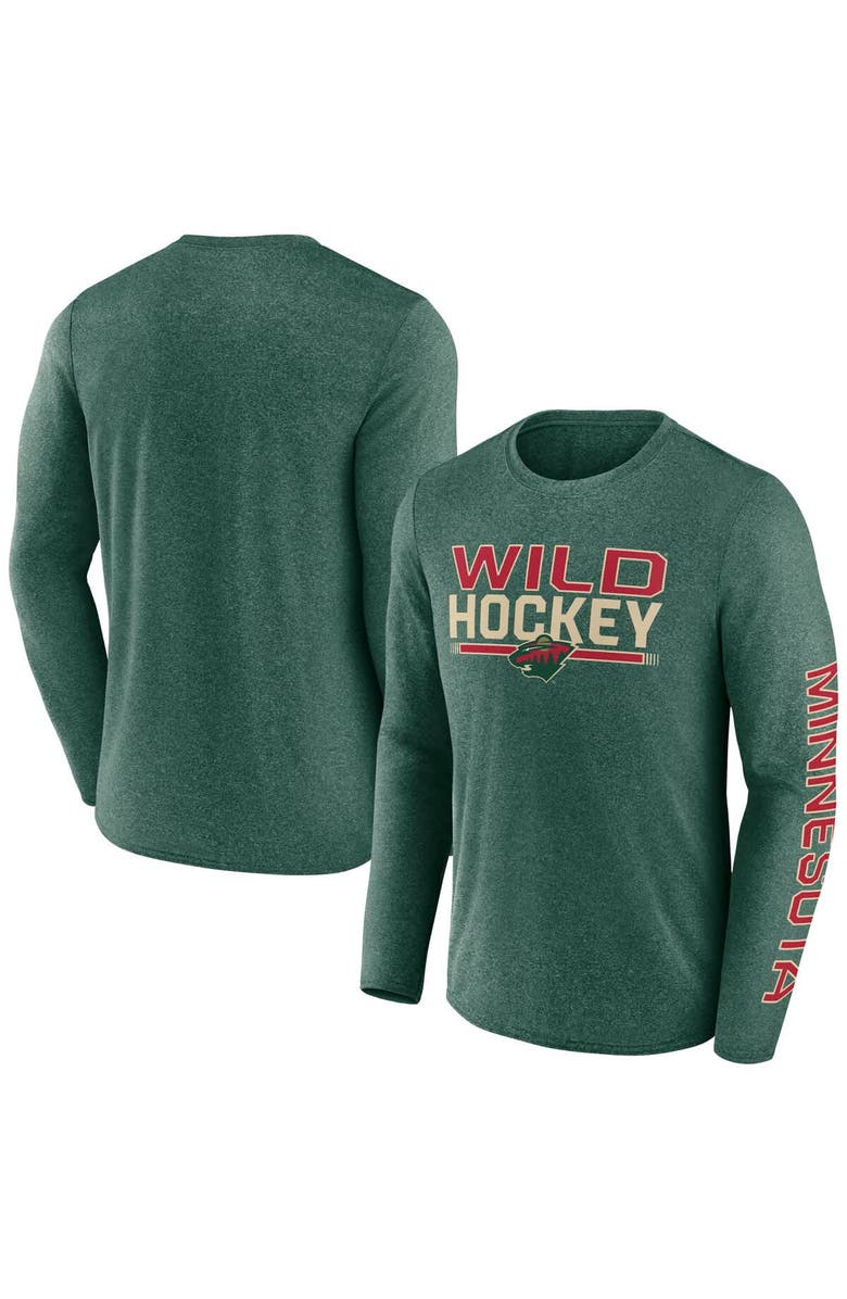 FANATICS Men's Fanatics Heather Green Minnesota Wild Sweep Iconic Synthetic Long Sleeve T-Shirt, Alternate, color, Heather Green