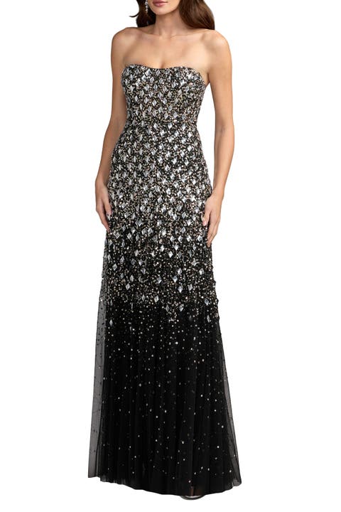 Crystal Embellished Strapless A-Line Gown
