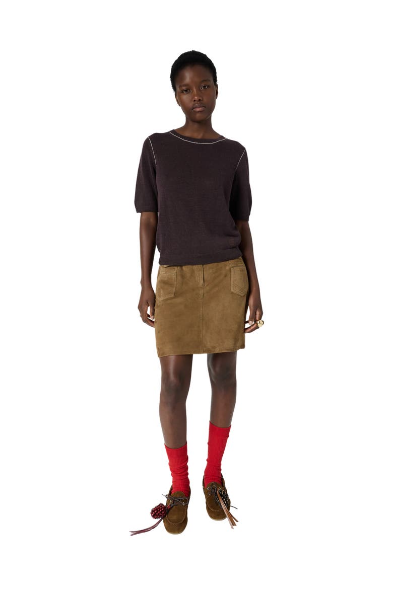 Loumia Short Sleeve Sweater, Alternate, color, Brown